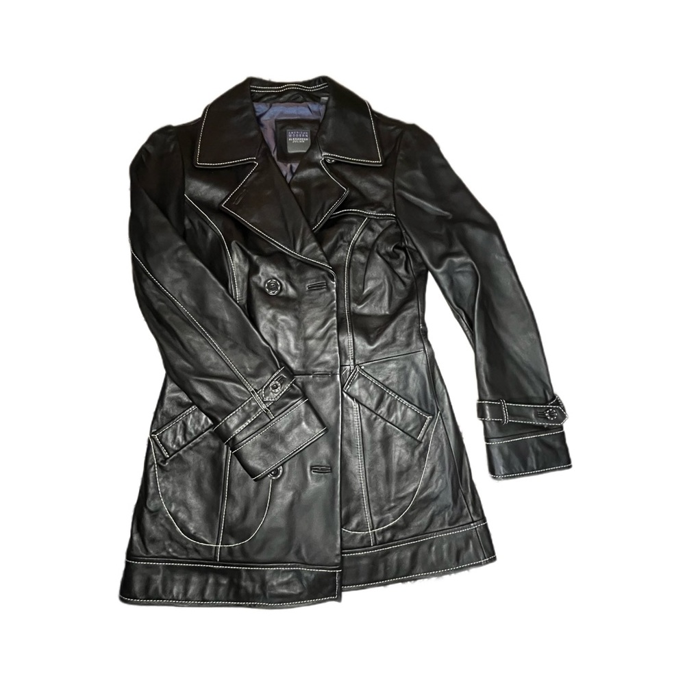 90s black leather with white contrast stitching jacket